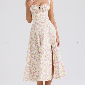 House of CB CARMEN Ivory Meadow Print Cotton Bustier Sundress